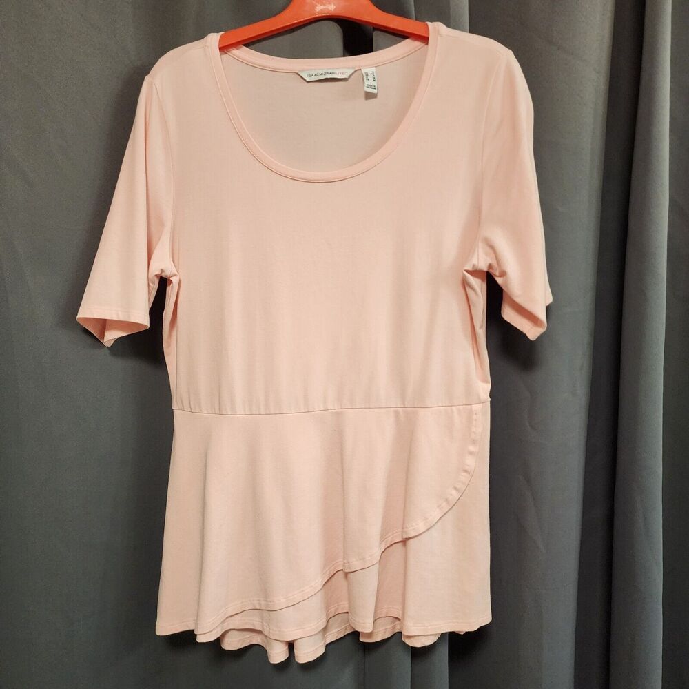 Isaac Mizrahi Live! Top Women's Size Small Short Sleeve Peplum Flounce Knit Pink